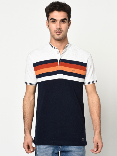 

Octave Men Navy Blue Colourblocked Mandarin Collar T-shirt