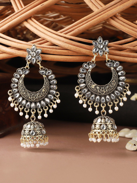 

ANIKAS CREATION Gold-Plated Gunmetal-Toned Dome Shaped Jhumkas, Metallic