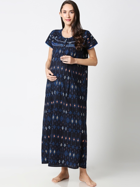 

AV2 Blue & White Printed Maternity Nightdress