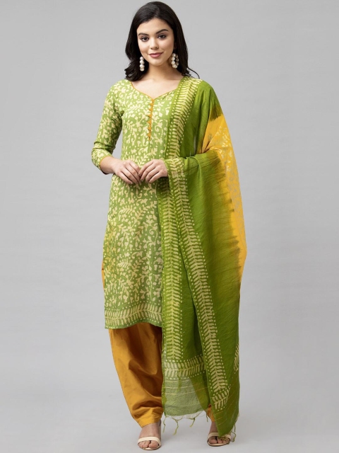 

Satrani Women Green & Yellow Pure Cotton Unstitched Dress Material