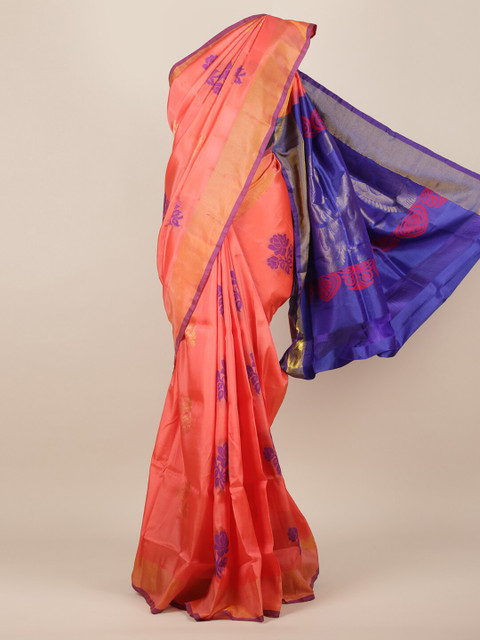 

Pothys Peach-Coloured & Blue Art Silk Woven Design Saree