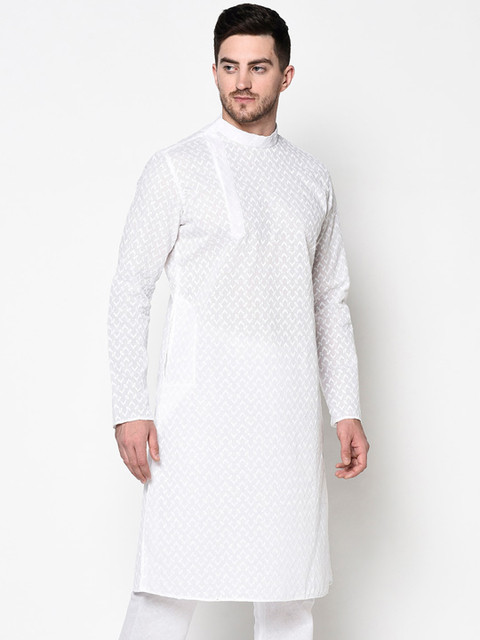 

LAMAAYA Men White Embroidered Kurta with Pyjamas