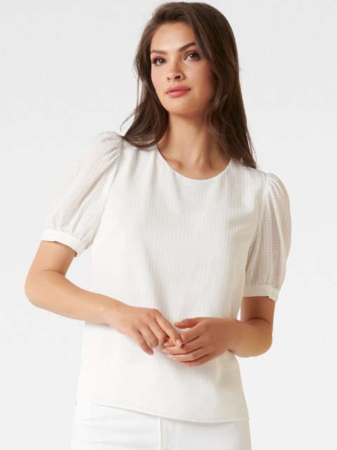 

Forever New White Puff Sleeves Regular Top