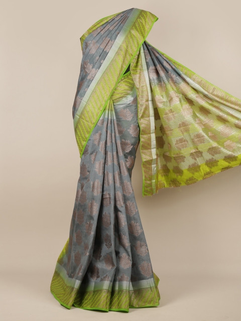 

Pothys Grey & Green Jute Silk Woven Design Saree