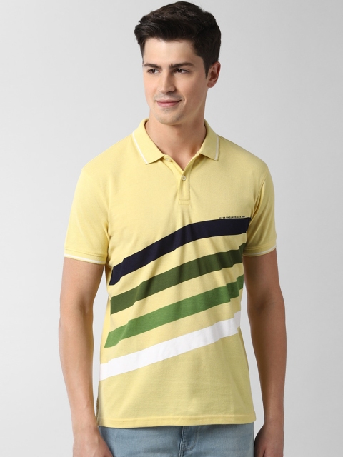 

Peter England Casuals Men Yellow Striped Polo Collar T-shirt