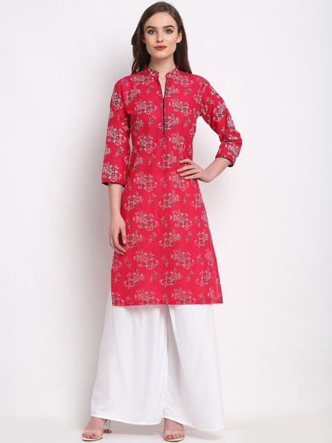 

Friskers Women Pink & Off White Floral Printed Kurta