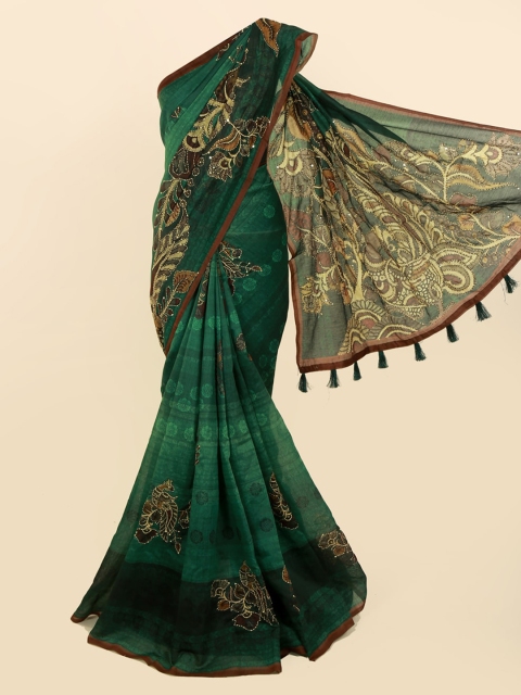 

Pothys Green & Beige Cotton Blend Embroidered Saree
