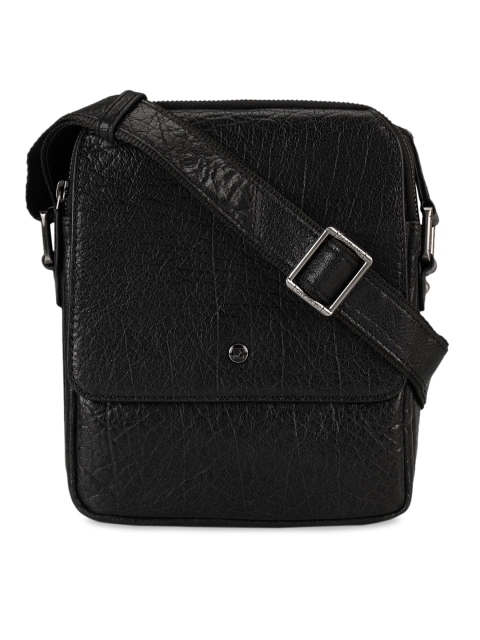 

Da Milano Men Black Textured Leather Messenger Bag
