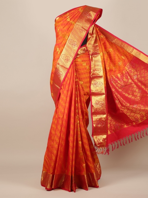 

Pothys Orange & Gold-Toned Pure Silk Woven Design Saree