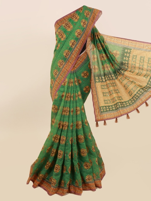 

Pothys Green & Brown Cotton Blend Printed Saree