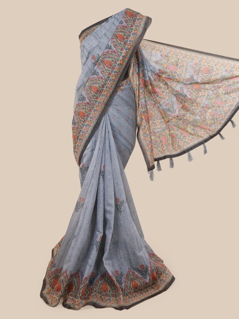 

Pothys Blue & Orange Cotton Blend Printed Saree