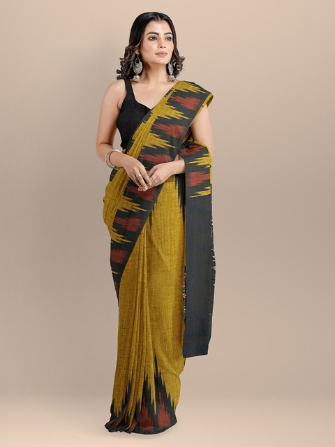 

BharatSthali Mustard Pure Cotton Printed Sambalpuri Saree