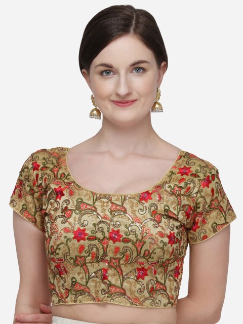 

Fab Dadu Women Red & Beige Embroidered Silk Saree Blouse