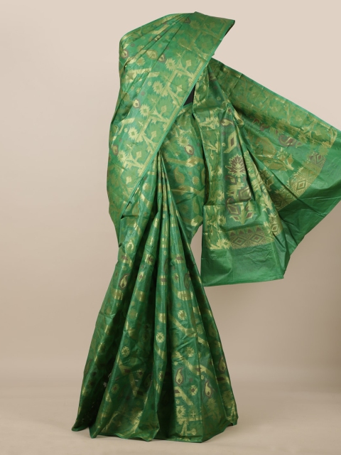 

Pothys Green & Gold-Toned Pure Silk Woven Design Tussar Saree