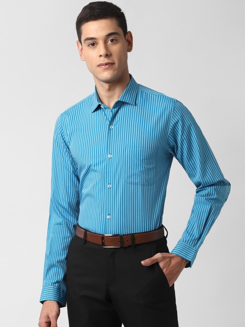 

Peter England Men Turquoise Blue & White Slim Fit Striped Formal Shirt