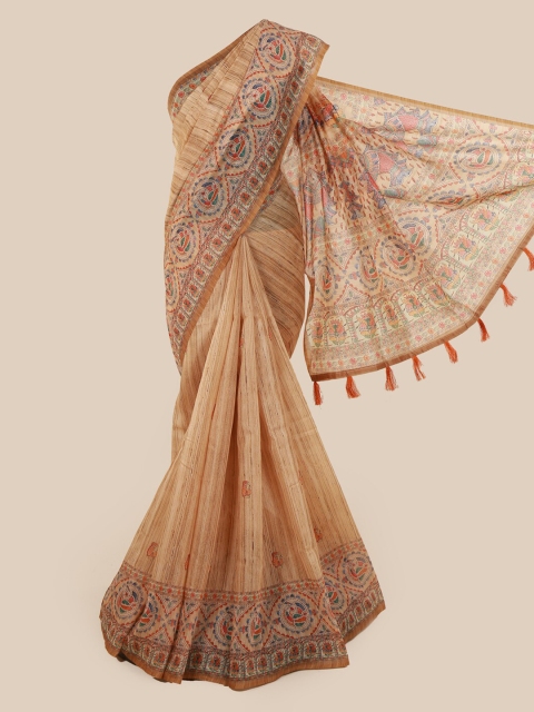

Pothys Cream-Coloured & Blue Cotton Blend Woven Design Saree