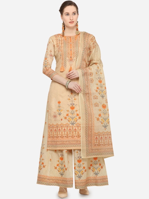 

Stylee LIFESTYLE Beige & Orange Cotton Blend Unstitched Dress Material