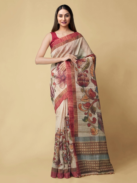 

Unnati Silks Brown Silk Cotton Printed Chanderi Saree