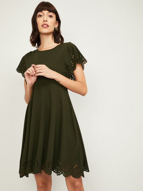 

CODE by Lifestyle Women Olive Green Solid Fit and Flare Dress