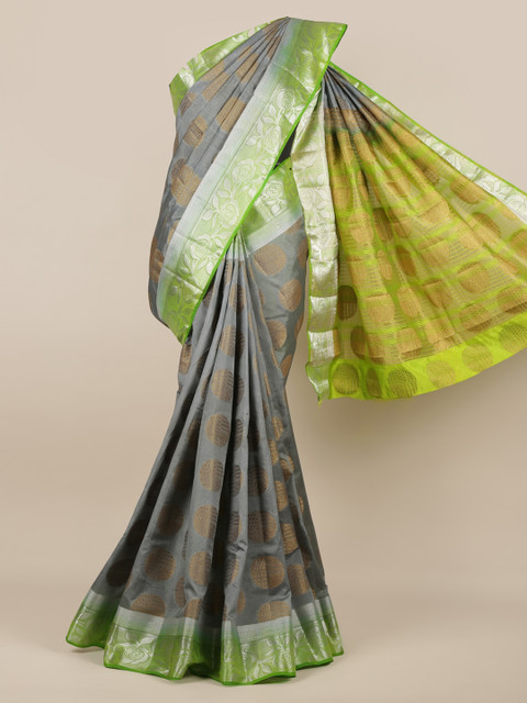 

Pothys Grey & Green Jute Silk Woven Design Saree