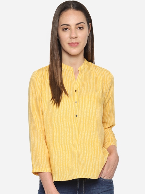 

Allen solly Woman Yellow & White Printed Mandarin Collar Regular Top