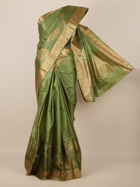 

Pothys Green & Gold-Toned Pure Silk Woven Design Tussar Saree