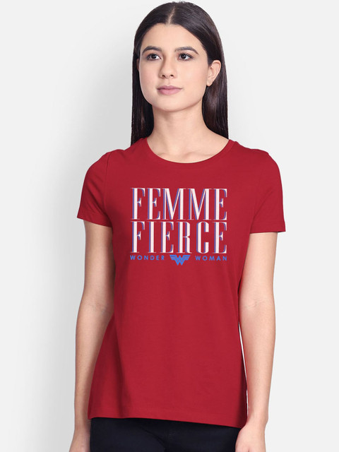 

Free Authority Women Red & White Wonder Woman Printed T-shirt