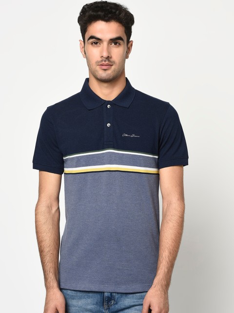 

Octave Men Blue Colourblocked Polo Collar T-shirt