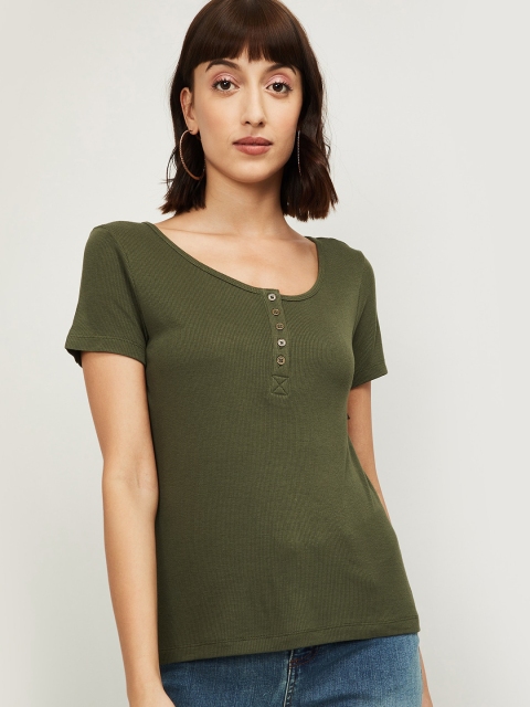 

Fame Forever by Lifestyle Women Olive Green Pure Cotton Regular Top