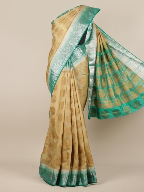 

Pothys Brown & Green Jute Silk Woven Design Saree