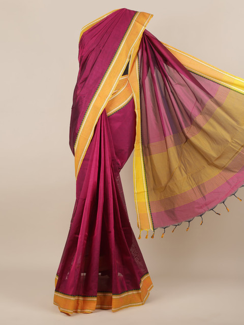 

Pothys Purple & Yellow Silk Cotton Solid Saree