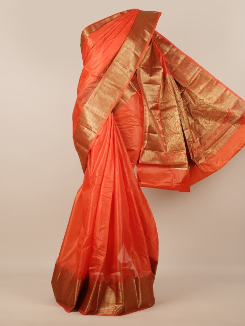 

Pothys Orange Pure Silk Solid Tussar Saree