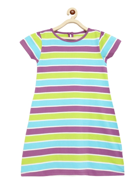 

Campana Girls Turquoise Blue Striped A-Line Dress