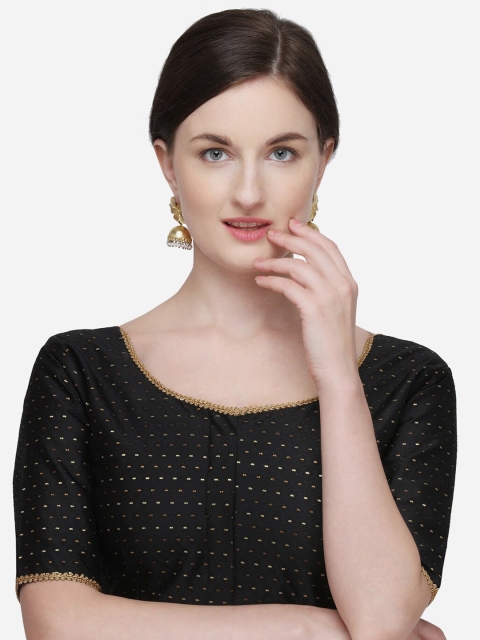

Fab Dadu Women Black & Gold-Color Woven-Design Jacquard Saree Blouse