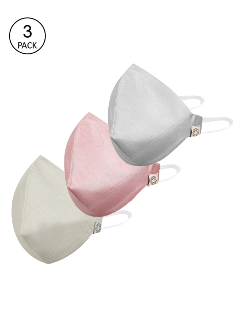 

VASTRAMAY Unisex 3-Pcs Solid 3-Ply Reusable Anti-Pollution Cloth Masks, Green