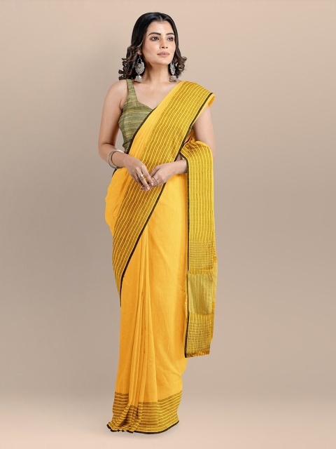 

BharatSthali Yellow Pure Cotton Solid Maheshwari Saree