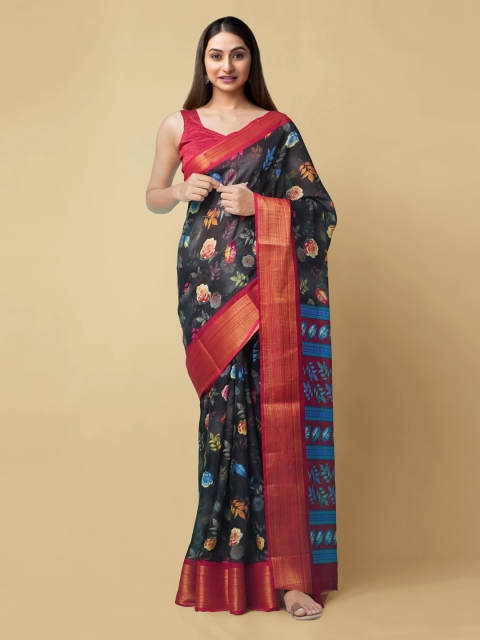 

Unnati Silks Black Printed Chanderi Saree