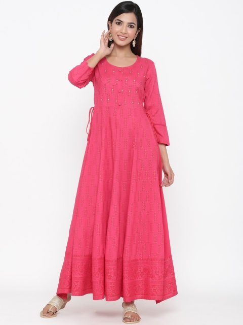 

kipek Women Pink Self Design Maxi Dress