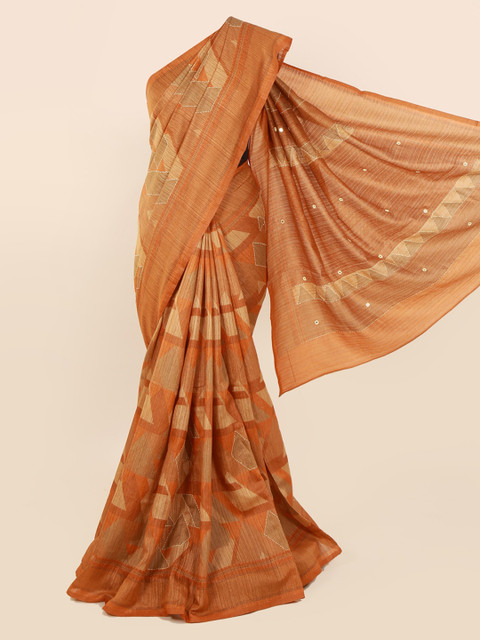 

Pothys Orange & Cream-Coloured Jute Cotton Printed Saree