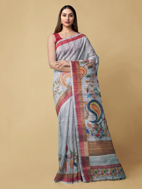 

Unnati Silks Grey Silk Cotton Printed Chanderi Saree
