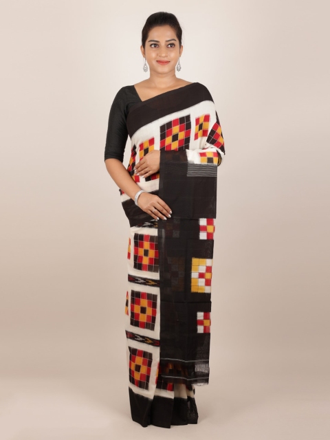 

Pothys Cream-Coloured & Black Pure Cotton Printed Sambalpuri Saree