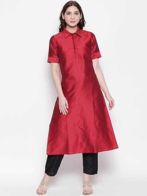 

Desi Weavess Women Maroon Pathani Kurta