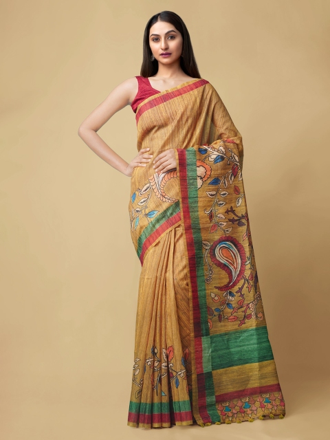 

Unnati Silks Yellow Silk Cotton Printed Chanderi Saree With Tasseled Pallu
