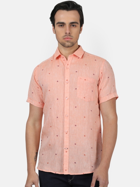 

Monte Carlo Men Peach-Coloured Regular Fit Self Design Casual Linen Shirt