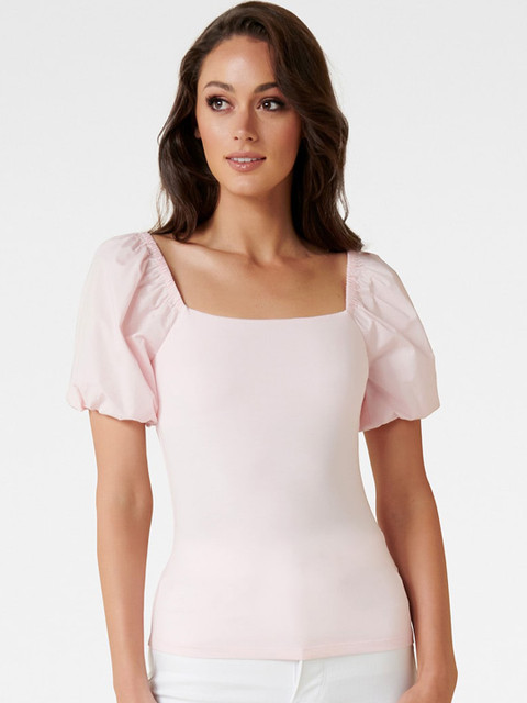 

Forever New Pink Puff Sleeves Regular Top