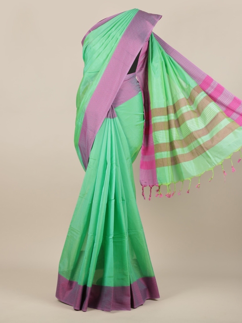 

Pothys Green & Purple Silk Cotton Solid Saree