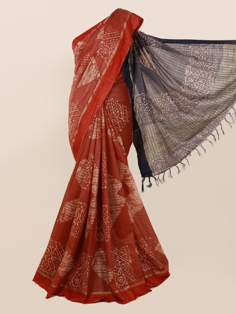 

Pothys Maroon & Beige Jute Cotton Printed Saree