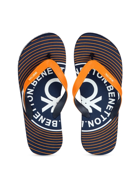 

United Colors of Benetton Men Orange & Navy Blue Printed Thong Flip-Flops