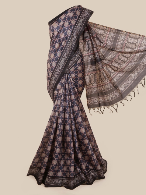 

Pothys Charcoal Grey & Beige Jute Silk Printed Saree