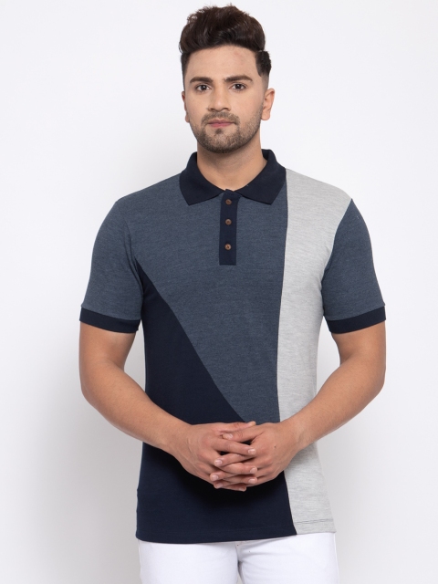

Kalt Men Blue & Grey Colourblocked Polo Collar T-shirt